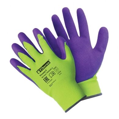 Перчатки Суперкомфортные с покрытием Fiberon зелено-фиолетовые