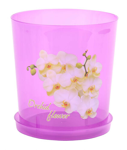 Кашпо для орхидей 1,8л с поддоном с рисунком (фиолет. прозрачный)